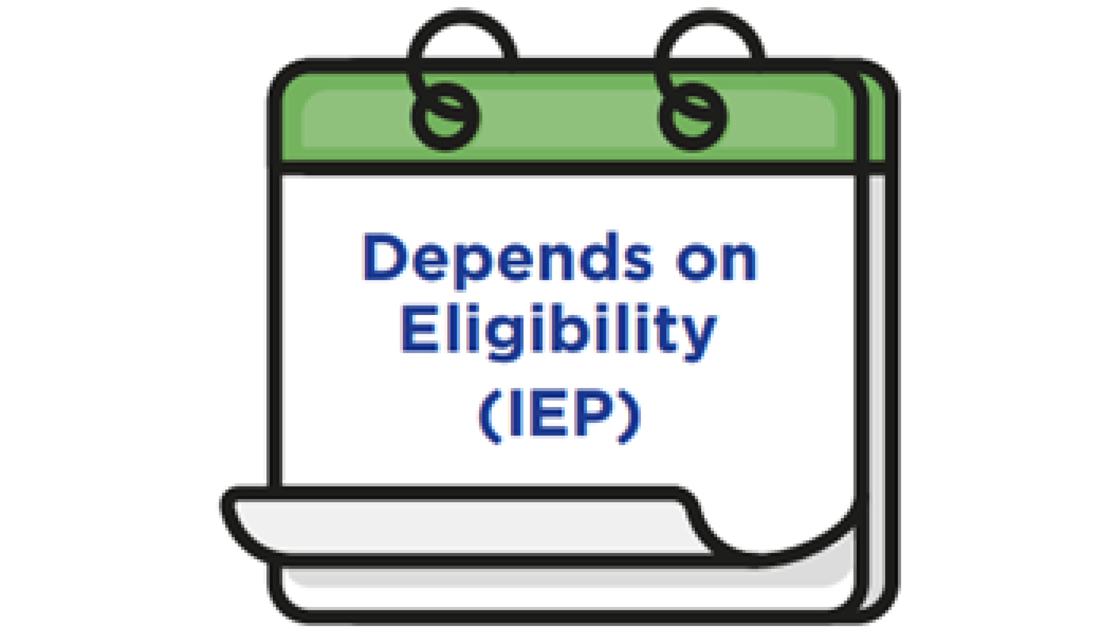 A calendar is shown with the text Depends on Eligibility (IEP).